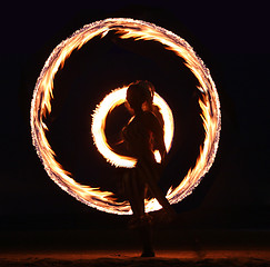 Image showing Fire Dance on the Beach at Night