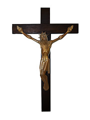 Image showing Brass Cricifix on Wooden Cross