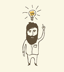 Image showing bearded man thinking with light bulb