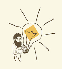 Image showing bearded man thinking with light bulb