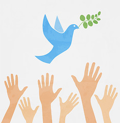 Image showing hands releasing white dove of peace.