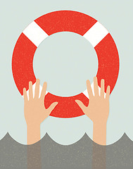 Image showing life buoy and hands in water