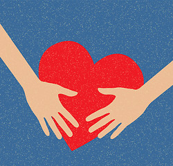 Image showing Hand holding the heart. Charity. Hand, arm, sends the heart.