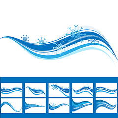 Image showing blue wave abstract background with snowflakes