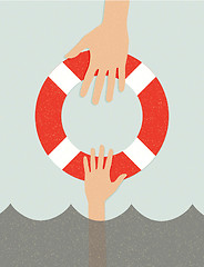 Image showing life buoy and hands in water