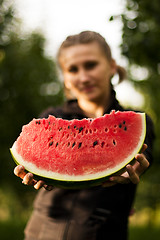 Image showing girl with watermelon