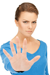 Image showing woman making stop gesture