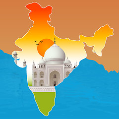 Image showing Taj Mahal, agra, outline map of india