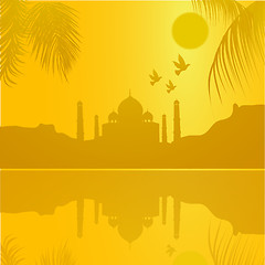 Image showing silhouette view of Taj Mahal, agra, India, lake view