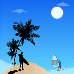 Image showing view of beach,men surfing,leisure sports