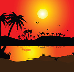 Image showing silhouette view of a man with camel