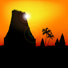 Image showing silhouette view of temple, india, sunrise background