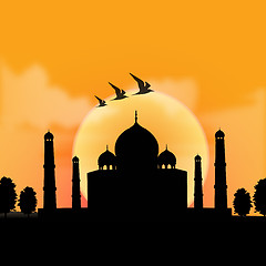 Image showing silhouette view of Taj Mahal, agra, India with sunrise backgroun