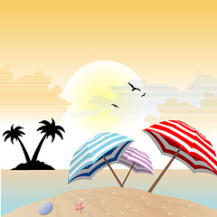 Image showing landscape view of beach with shells,umbrella