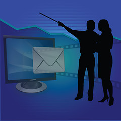 Image showing business people with silhouettes of mails and presentation