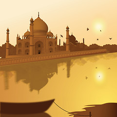 Image showing Taj Mahal, agra, India, view of lake and boat