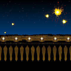 Image showing hindu festival diwali, lighting of lamp and fireworks