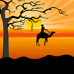 Image showing silhouette of a man on camel, desert
