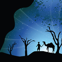 Image showing silhouette view of a man with camel