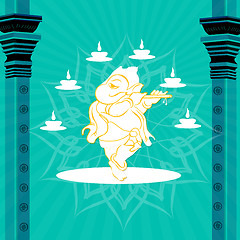 Image showing statue of god ganesha with pillars and lamps