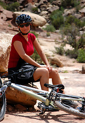 Image showing Mountain biker resting