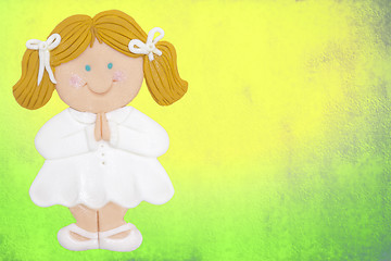 Image showing greeting invitation card, first communion, blonde girl