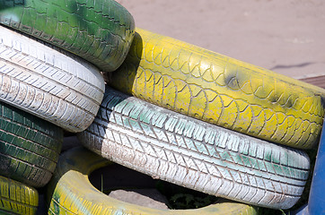 Image showing multicolored recycled tires