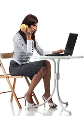 Image showing Tired women sitting with computer