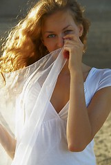 Image showing Young woman with white scarf