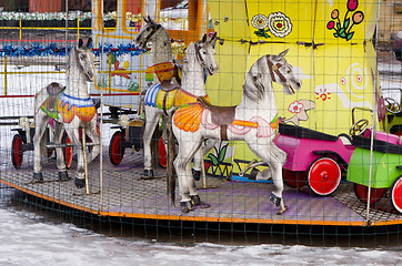 Image showing amusement park carousel entertain cars horses 