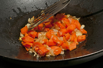 Image showing chinese wok with carrots