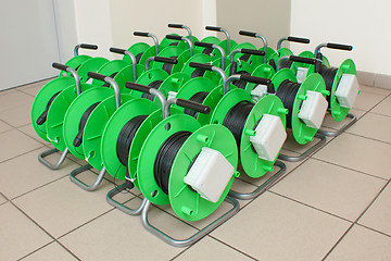 Image showing Group of cable reels for new fiber optic installation