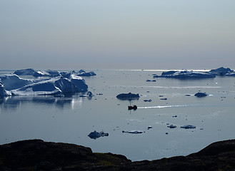 Image showing Fishing boat in Ilulissat Icefjord, Greenland.