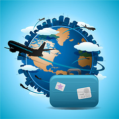 Image showing Airplane travelling around the globe, travel concept