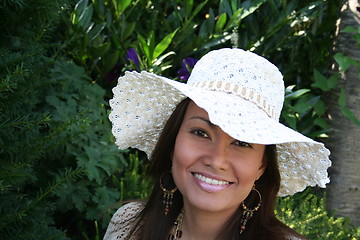 Image showing Beautiful woman in white hat