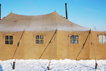 Image showing military tent with frozen windows 