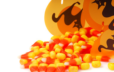 Image showing Halloween candy corn spilling out of a box