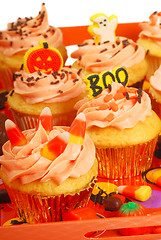 Image showing Halloween cupcakesd on a tray