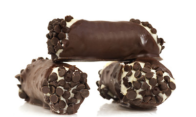 Image showing Three chocolate cannoli