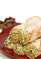 Image showing Plate of Christmas Cannolis