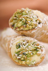 Image showing Two Cannoli stacked on each other