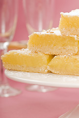 Image showing Lemon squares on a white cake stand