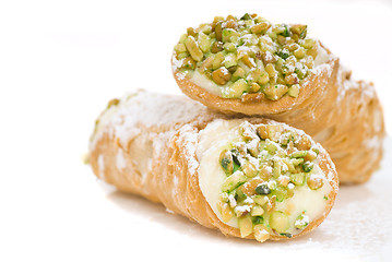 Image showing Two Cannoli stacked on each other