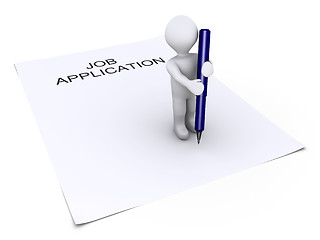 Image showing Person holding a pen is on job application paper