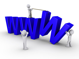 Image showing Three people work to set up a website