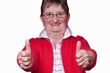 Image showing pensioner with thumbs up