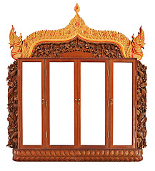 Image showing Decorated old bookcase in the Buddhist Church