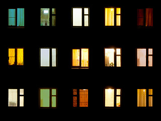 Image showing Night windows - block of flats background