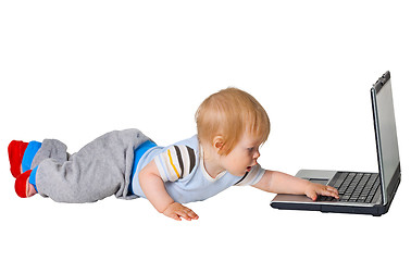 Image showing Boy runs to the computer