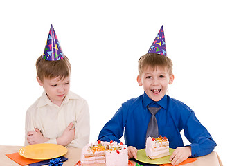 Image showing two boys with cake